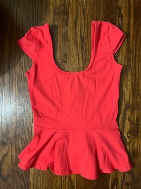 bebe Bright Red Scoop Neck Peplum Top